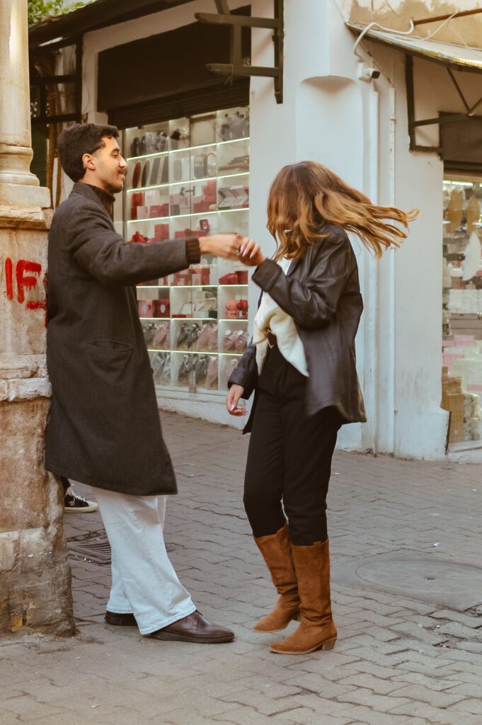 Couple getting to know each other on a first date in London