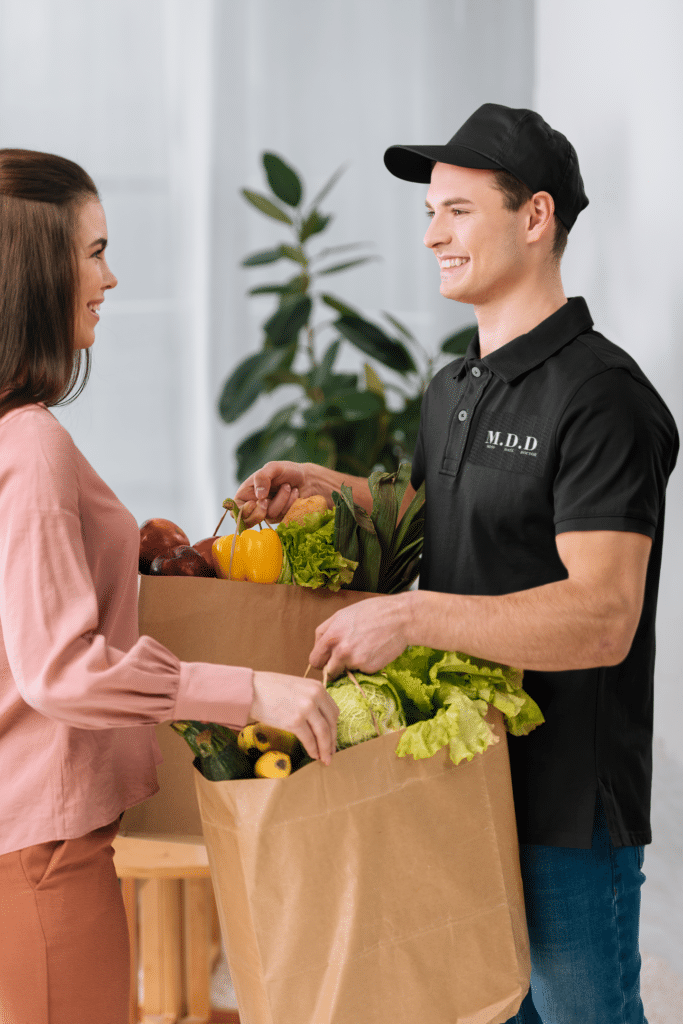 embroidered polo shirt mockup featuring a man delivering some groceries m28845 r el2
